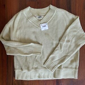 NWT American Eagle 100% Cotton V Neck Knit Sweater in Light Green - Size S